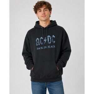 AC/DC Back in Black Graphic Hoodie Mens Faded Black Distressed Rock Band